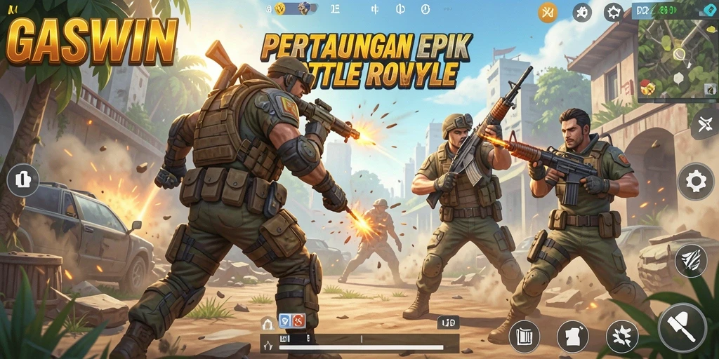Gameplay GASWIN yang mendebarkan dengan banyak aksi dan strategi.