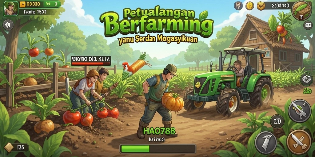 Tangkapan layar HAO788 menampilkan aktivitas seru dalam bertani.